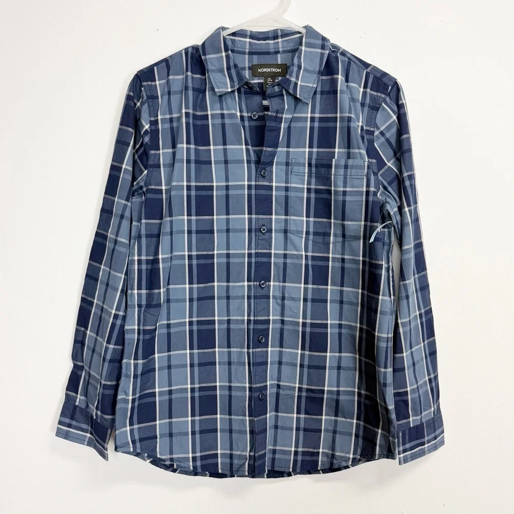 NEW Nordstrom Button Up Long Sleeve Dress Shirt Boys 14 16 XL Blue NWOT